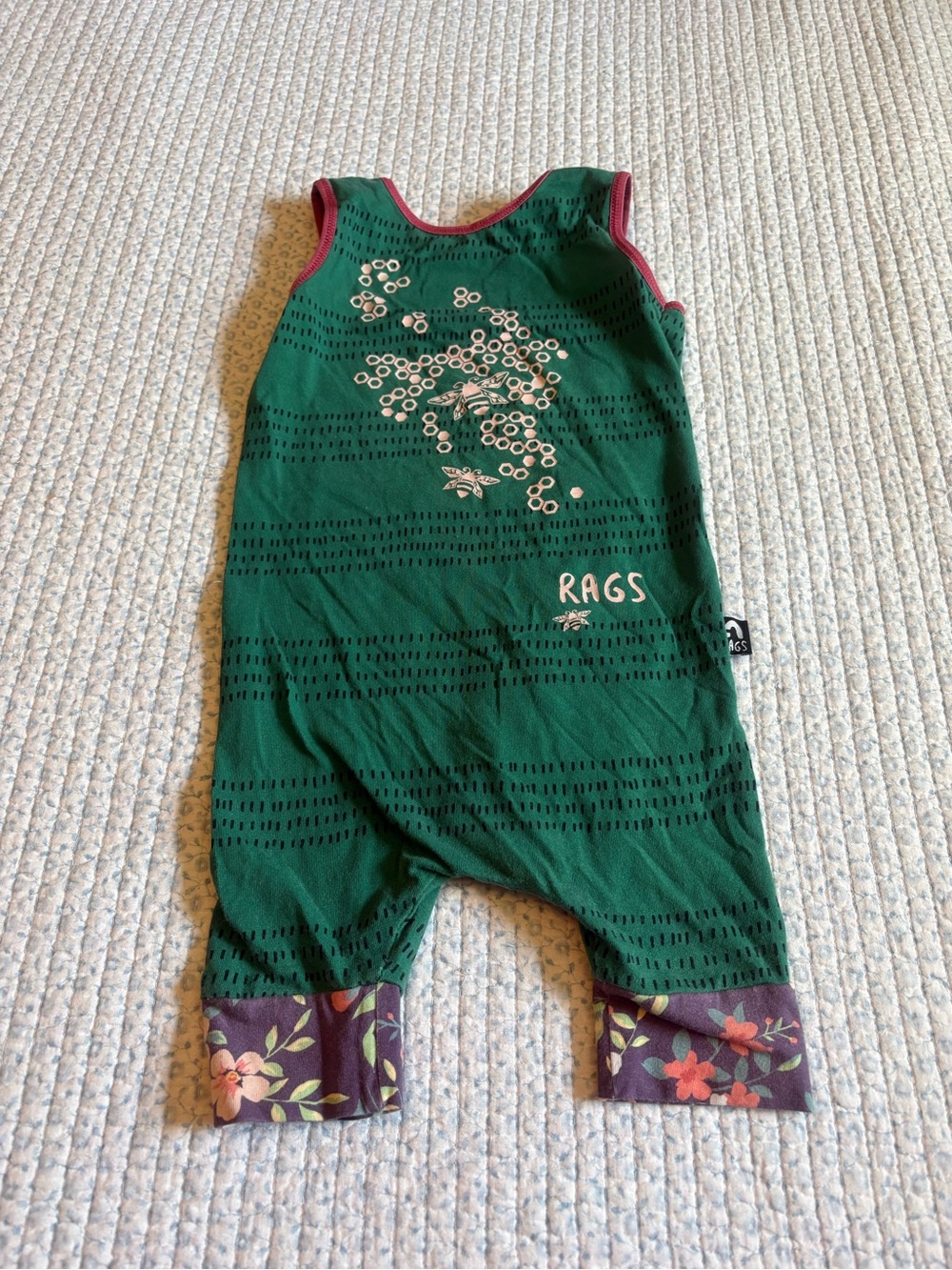 Rags Green Floral-Trim Kids One-Piece Bodysuit
